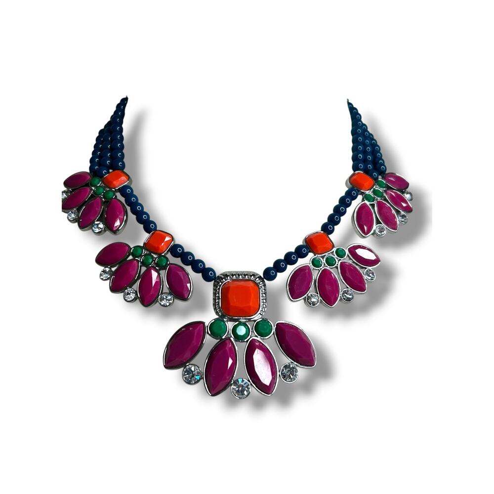 Lia Sophia Retired Flamenco Bib Statement Necklace Silver Tone Colorful - Picture 3 of 6